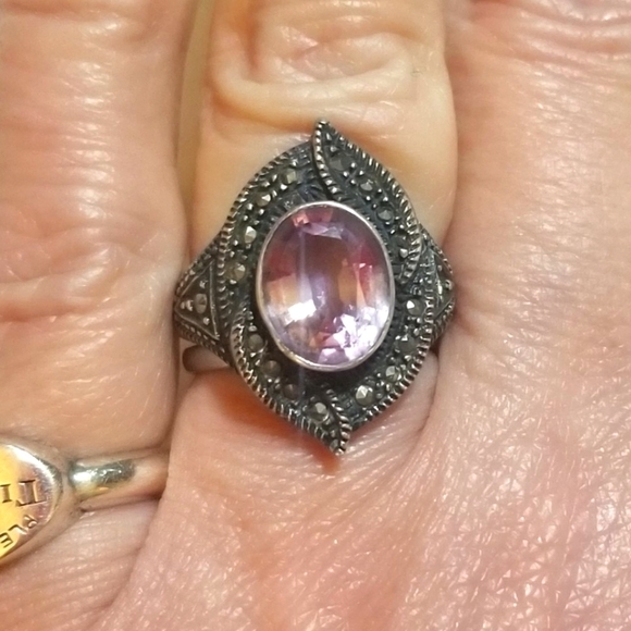 Antique Jewelry - Antique Art Deco 1920s Amethyst Marcasite Sterling Ring